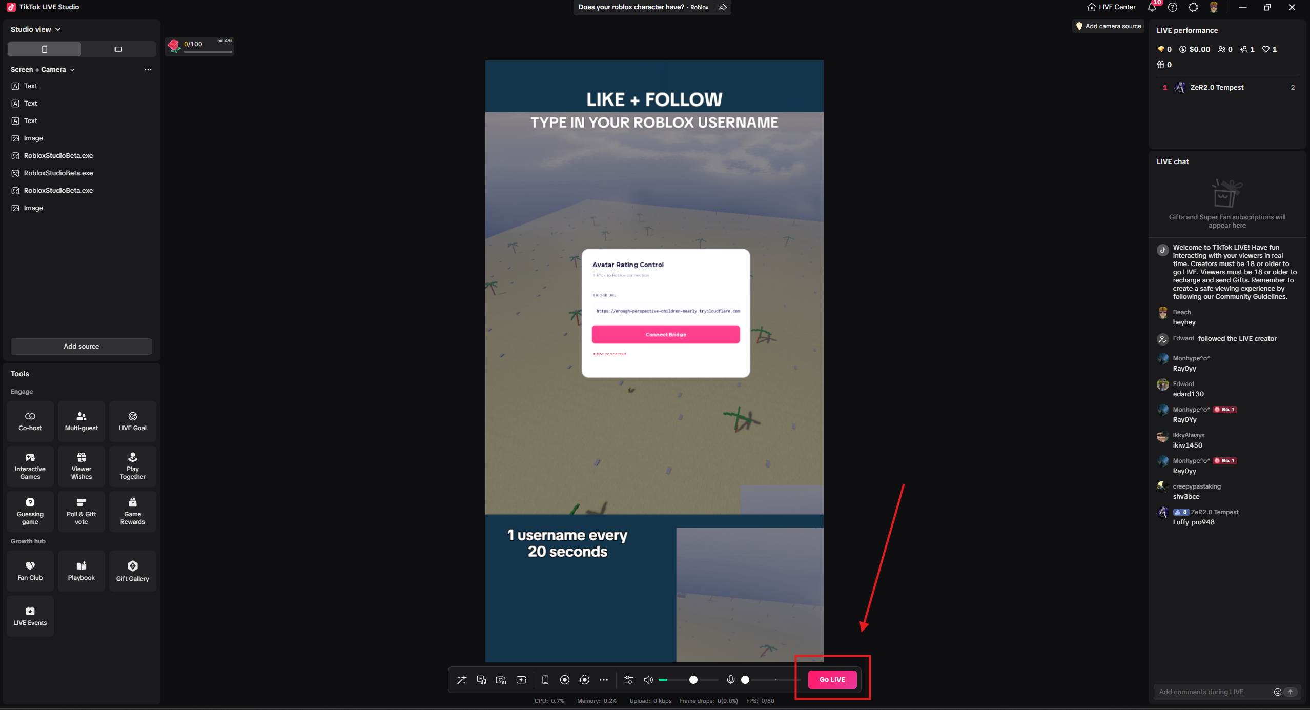 TikTok LIVE setup screenshot 1